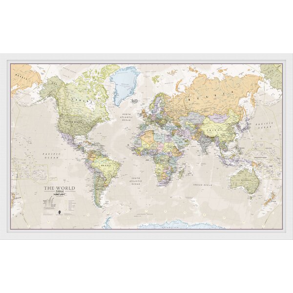 Large world map in deals frame